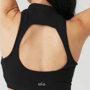 NWT Alo Yoga Goddess Rib Cropped Dynamite Bra Women's Tank Top Black Size XS